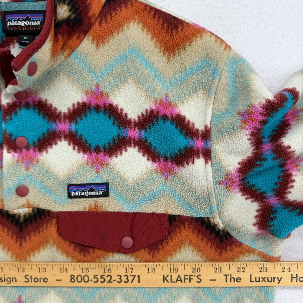 PATAGONIA Fleece Womens XL Lightweight Synchilla Snap-T Aztec Timber Twist Red - Picture 11 of 13
